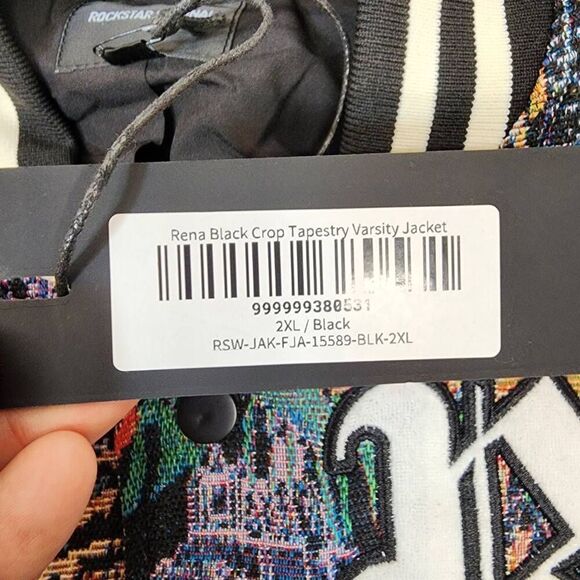 Rockstar Original Women's XL Rena Black Cropped Tapestry Varsity Jacket Button-u - Picture 7 of 12